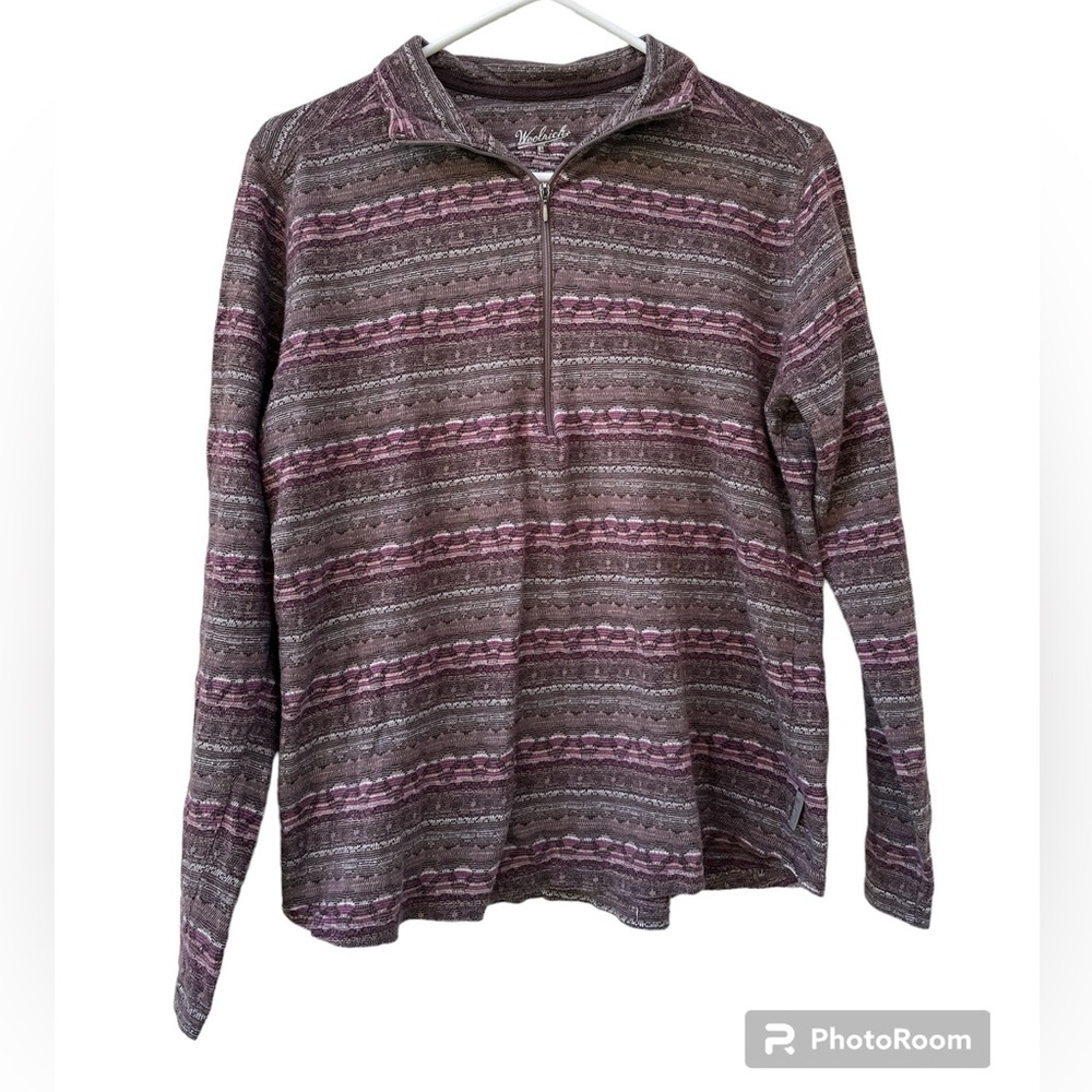 Woolrich Women’s 1/4 Zip Pullover Lightweight Boho Tribal Print Sweater Size M